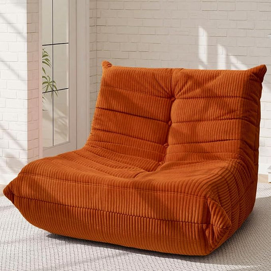 Trenda Bean Bag Chairs for Adults - Comfy High-Density Foam Fireside Chair, Adult Size, Soft Corduroy Cover Beanbag Couch, Versatile for Living Room, Bedroom, Dorm, Reading & Gaming (Orange)