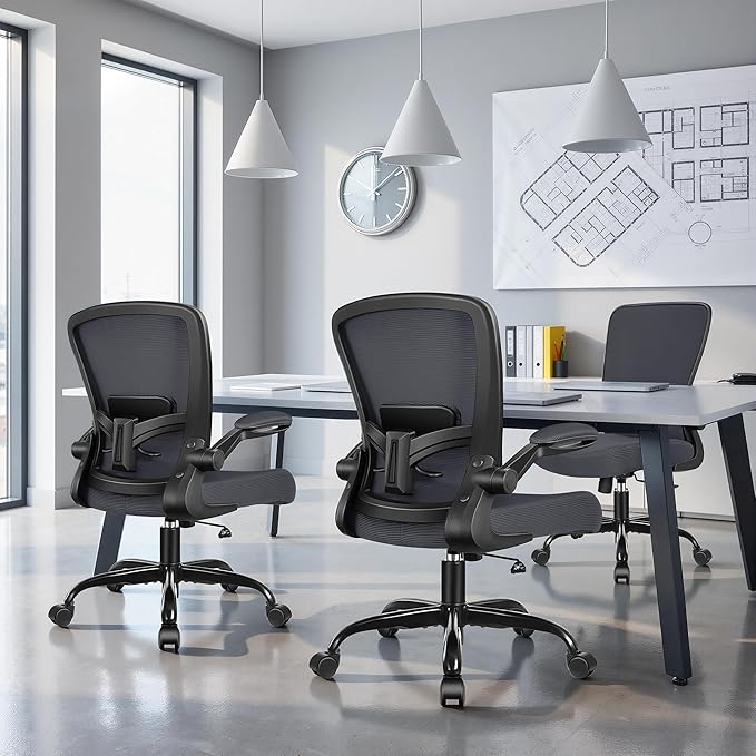 FelixKing Office Chair, Ergonomic Desk Chair Breathable Mesh Chairs Adjustable High Back Lumbar Support Flip-up Armrests, Executive Rolling Swivel Comfy Computer Chairs Home Office Dark Gray