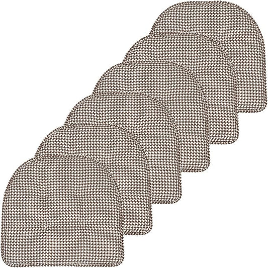 Sweet Home Collection Chair Cushion Memory Foam Pads Tufted Slip Non Skid Rubber Back U-Shaped 17" x 16" Seat Cover, 6 Pack, Houndsooth Brown