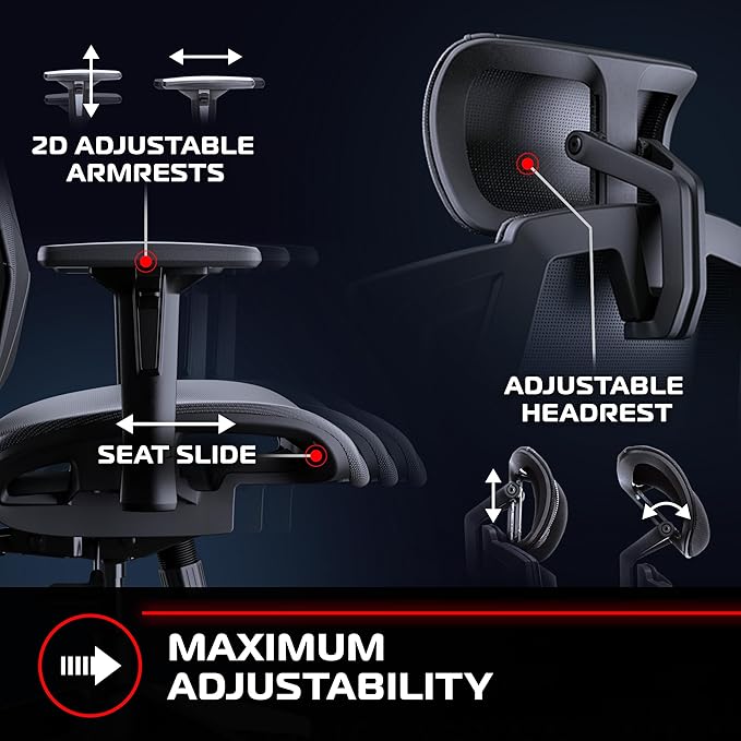 Respawn FLEXX Ergonomic Office and Gaming Chair with Lumbar Support - Breathable Mesh Recliner with Headrest & Adjustable Arms, Comfy Home Office Desk Chairs, Reclining Gaming Seat for Adults - Red