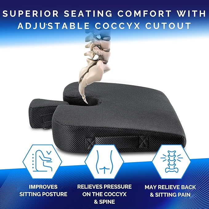 Healthfix® Car Seat Wedge Cushion | Orthopedic Memory Foam Car Seat Wedge Pillow for Driving Comfort & Posture | Seat Riser Cushion for Short Drivers & Back Pain Relief (Firm (185-300 lbs))