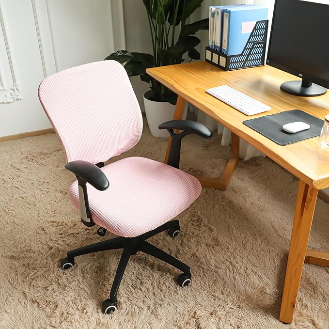 FORCHEER Desk Chair Cover Pink Jacquard Stretchable Two Pieces Split Office Chair Covers Water Resistant Washable