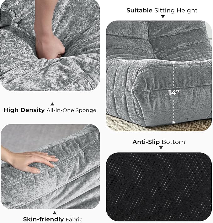 HABUTWAY Bean Bag Chair, Giant Bean Bag Chairs for Adults, 3 Seater Fireside Chair, Lazy Large Floor Bean Bag Sofa for Living Room, Bedroom, Dorm, Office (Light Grey)