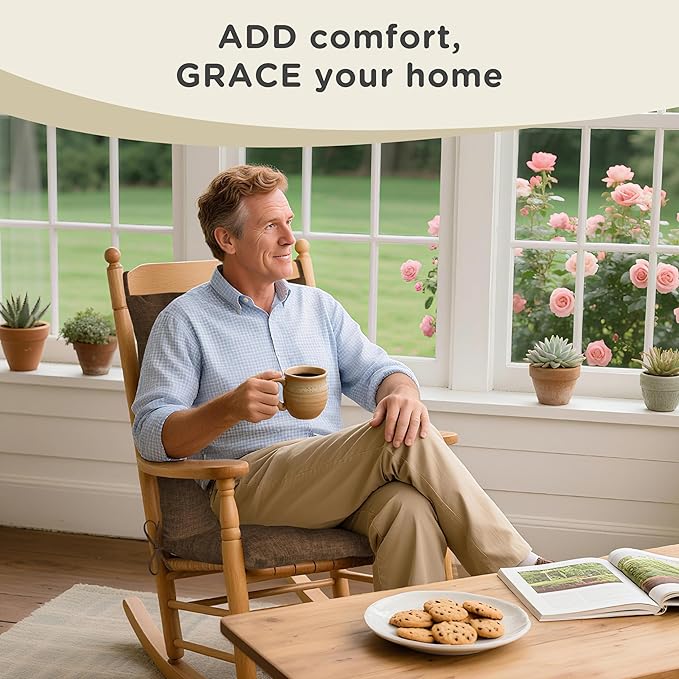 AddGrace Rocking Chair Cushions Indoor Tufted Cushions for Rocking Chairs with Ties Comfortable Textured Fabric Set of Seat & Back Cushion 21x17/17x17 (Brown)