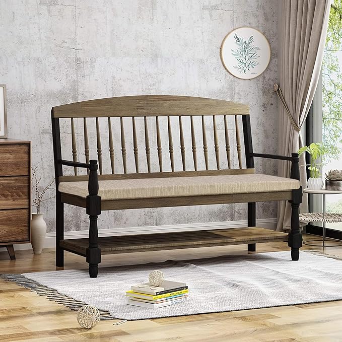 baibu 42 Inch Classic Solid Color Bench Cushion with Ties, Non-Slip Indoor Outdoor Rectangle Bench Seat Cushion Standard Size Foam Pad with Machine Washable Cover (Pure Beige, 42x16x1.5in)