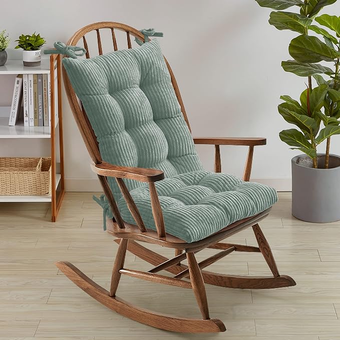 Rocking Chair Cushion Premium Tufted Pads Non Skid Slip Backed Crushed Velvet Cover Set of Upper and Lower with Ties, 21 in x 17 in | 17 in x 17 in, Velvet Mint, Case Pack (Pack of 5)
