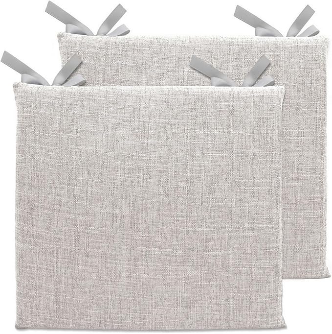 Lifup 2 Pack Chair Cushion Memory Foam Pads, Square Non-Slip Thick Dining Chair Cushions with Ties and Removable Cover for Home Office Restaurant Chair Pads Grey 18 x 18 Inch