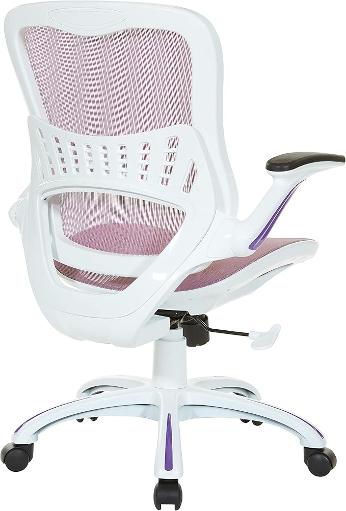 OSP Home Furnishings Riley Ventilated Manager's Office Desk Chair with Breathable Mesh Seat and Back, White Base with Purple