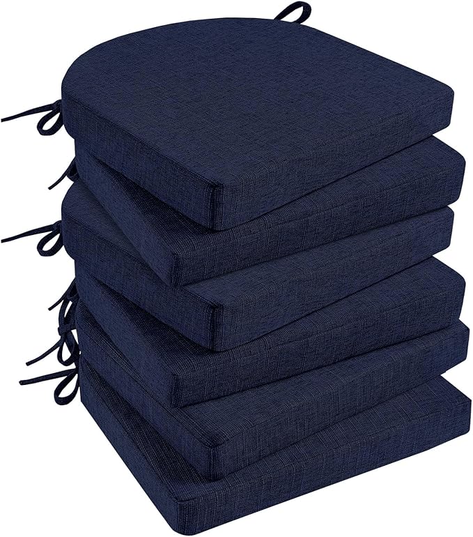 Basic Beyond Memory Foam Dining Chair Cushions, 6 Pack - Navy, 16 x 16 inches, Slip Resistant with Ties, Indoor Use, Modern Style, Resilient