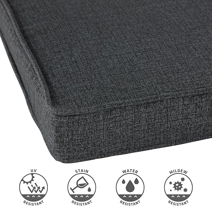 Outdoor 18 inch Square Patio Dining Chair Pads – Comfortable Fiber-Filled Seat Cushions with Ties, Reversible Polyester Fabric - Carbon, Set of 2