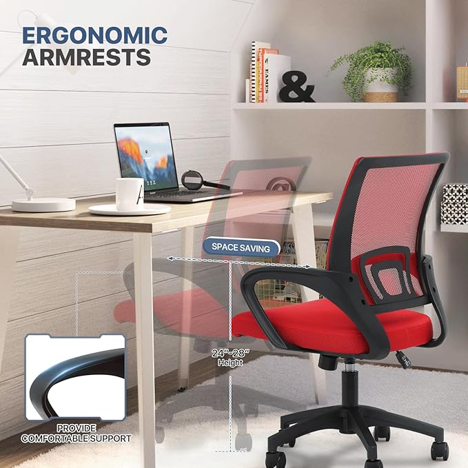 MoNiBloom Mesh Office Chair, Ergonomic Computer Chair for Adults, Rolling Swivel Mid-Back Desk Chair with Lumbar Support, Comfy Armrest for Home Office, Gaming, Red 20 Pack
