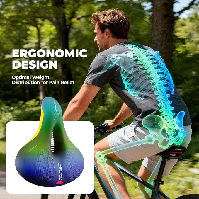 ROCKBROS Bike Seat Cushion for Men Women with Dual Shock Absorbing Ball Memory Foam - Ergonomic Bike Saddle, Handle for Easy Transport Soft Wide Waterproof Exercise Bicycle Seat for Peloton, Road Bike