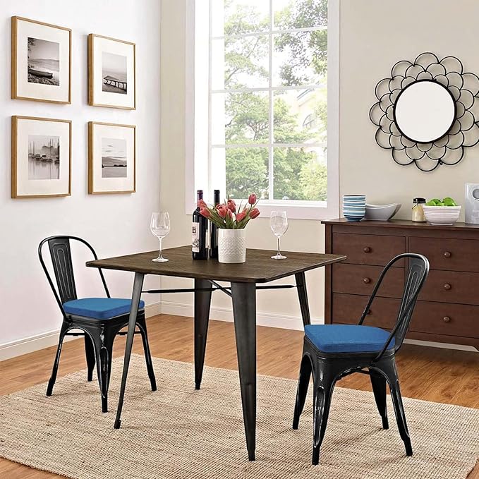 BUYUE Friendly Woven Fabric 14x14 Magnetic Cushions for Metal Chair Set of 4, Enhanced Anti-Slip Seat Pads for Dining Kitchen Café Stackable Chairs (U-Shape, Dark Blue, 4 Counts)