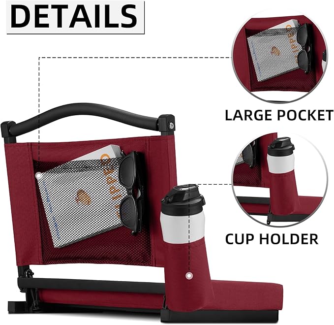 HABUTWAY Stadium Seats with Back Support and Thick Cushion Bleacher Seats with Backs and Cushion Wide, Stadium Chairs Include Shoulder Strap and Pocket, Perfect for Sports Events
