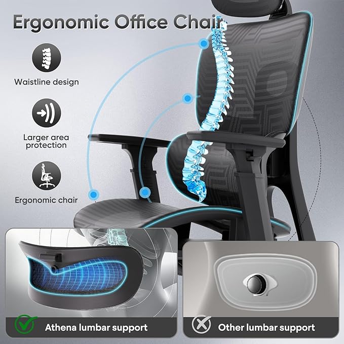 Ergonomic Office Chair, Adjustable High Back Home Desk Chair & Adjustable Seat, 3D Armrest, 145° Reclining Tilt Lock, Chenille Mesh Office Chairs for Man Woman 24Pack