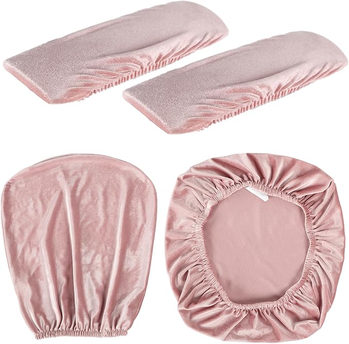 Tallew 4 Pcs Office Chair Covers Set Computer Universal Protective Stretchable Chair Seat Covers Desk Armrest Slipcovers Pads Office Cushion Backrest for Rotating(Light Pink)