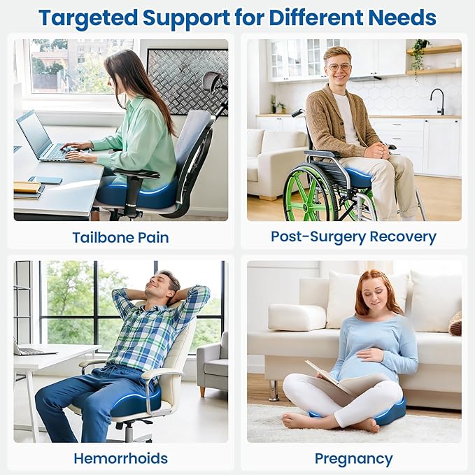 SweetSlubr Large Donut Pillow Seat Cushion for Hemorrhoid Discomfort&Tailbone Pressure, Office Chair Cushion for Long Sitting, Ergonomic Coccyx Pillow for Postpartum Pregnancy, Lifting Cushions, Blue