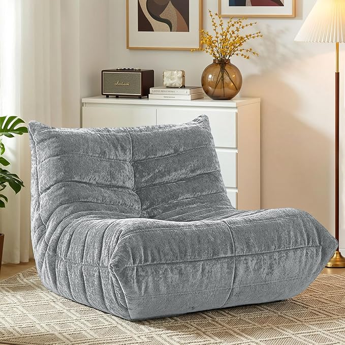 HABUTWAY Bean Bag Chair, Giant Bean Bag Chairs for Adults, Bean Bag Sofa with Filler Faux Fur, Memory Foam Bean Bag Couches Fireside Lazy Sofa for Living Room, Bedroom, Office (Light Grey)