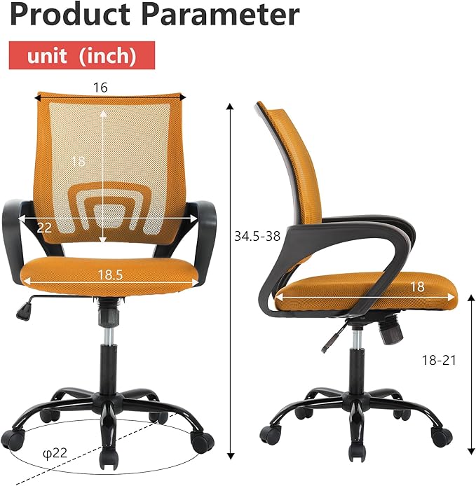 PayLessHere Office Computer Chair Ergonomic Cheap Desk Chair Adjustable Comfortable Mid Back Task Rolling Swivel with Lumbar Support for Home Office, Orange