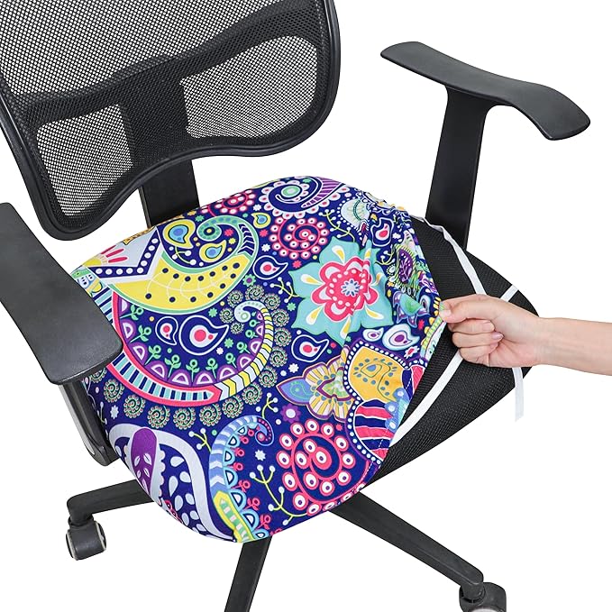 FORCHEER Office Chair Seat Cover 19x19 inch Printed Stretchable Small Fitted Computer Desk Chair Seat Cushion Slipcover-Boho