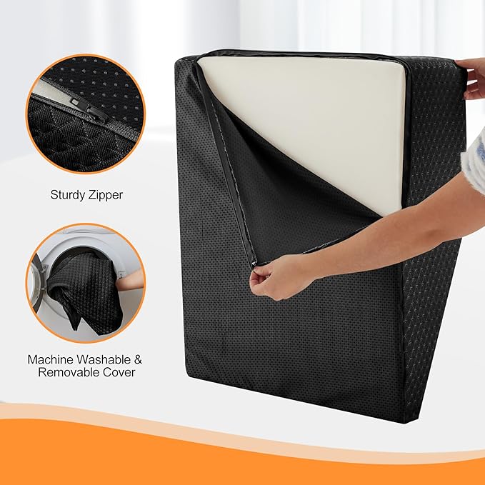 Ruqmuis Leg Elevation Pillow for After Surgery, 8inch Foam Leg Elevating Pillow for Swelling and Blood Circulation, Leg Wedge Pillow for Sleeping, Knee Pillow for Knee Hip Ankle Pain Relief, Black