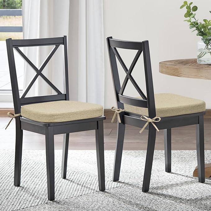 Shinnwa Dining Chair Cushions, Patented Design Molded Memory Foam Seat Cushions for Dining Chairs with Ties and Washable Cover, 17" x 16" x 2", Natural Linen