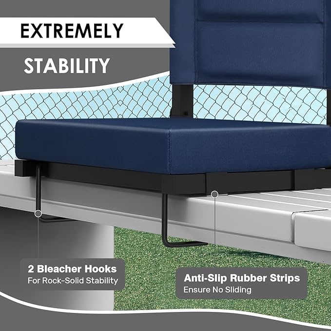 Stadium Seats with Back Support,Bleacher Chairs with Cushion, Portable Folding Stadium Chair with Removable Cushion and Large Pocket for School Events Sports Game(Navy Blue 2 Pack)