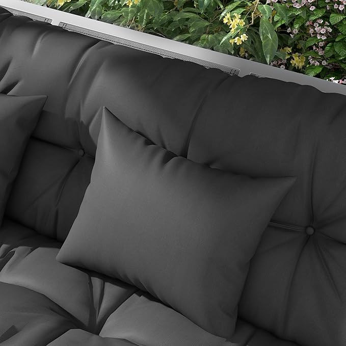 Outsunny 59" Tufted Bench Cushions & Throw Pillows, 4 Piece Swing Cushion Set, Indoor/Outdoor Replacement Bench Seat Pad, Back Cushion & 2 Pillows for Outdoor Furniture, Without Swing, Gray