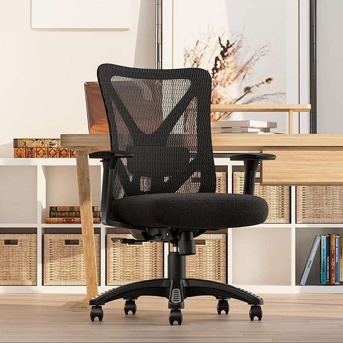 Ergonomic Office Chair, Mesh Computer Desk Chairs with Adjustable Lumbar Support, 3D Armrest, Tilt Function, Comfy Wide Seat, Executive Chair for Company & Home, Gaming Chair (Black Sponge Cushion)