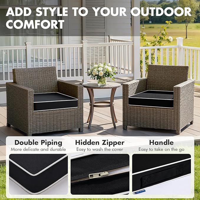 MIULEE Black 18.5 x 16 x 3 Outdoor Chair Cushions Waterproof Patio Chair Cushions with Adjustable Straps Set of 2 for Patio Furniture 3-Year Color Fastness Garden Sofa Couch