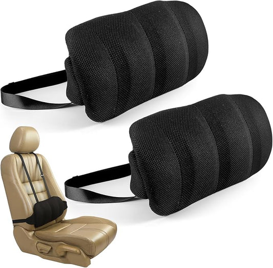 AceOrbit 2 Pcs Lumbar Support Pillow for Car Memory Foam for Low Back Pain Relief Adjustable Straps Back Support Pillow for Driving, Office Chair, Wheelchair,SUV, Truck, RV