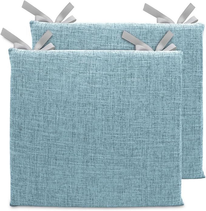 Lifup 2 Pack Chair Cushion Memory Foam Pads, Square Non-Slip Thick Dining Chair Cushions with Ties and Removable Cover for Home Office Restaurant Chair Pads Blue 15 x 14 Inch