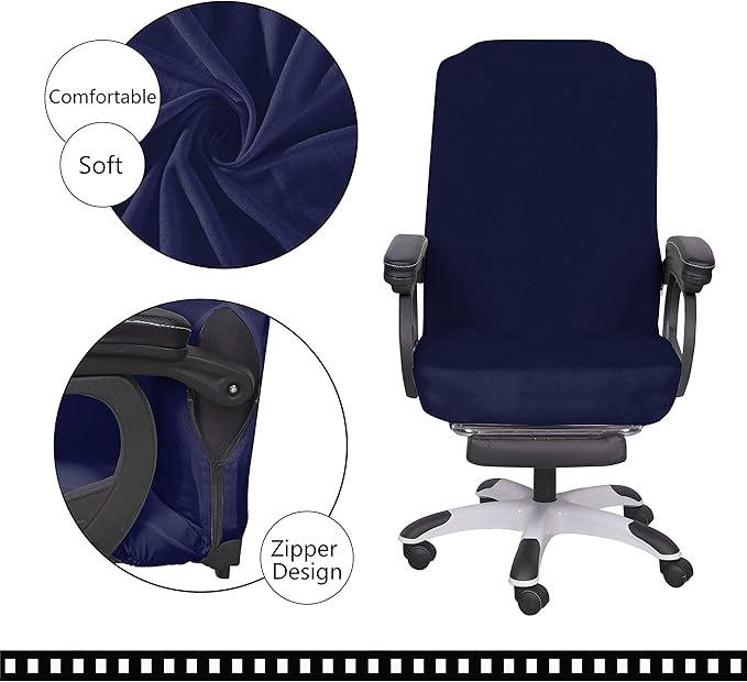 SARAFLORA Office Chair Cover- Large, Navy- Removable Computer Chair Covers for Office Chair with Zipper for Universal Rotating Chair Desk Chair Cover High Back Chairs Seat Washable Protector for Pets