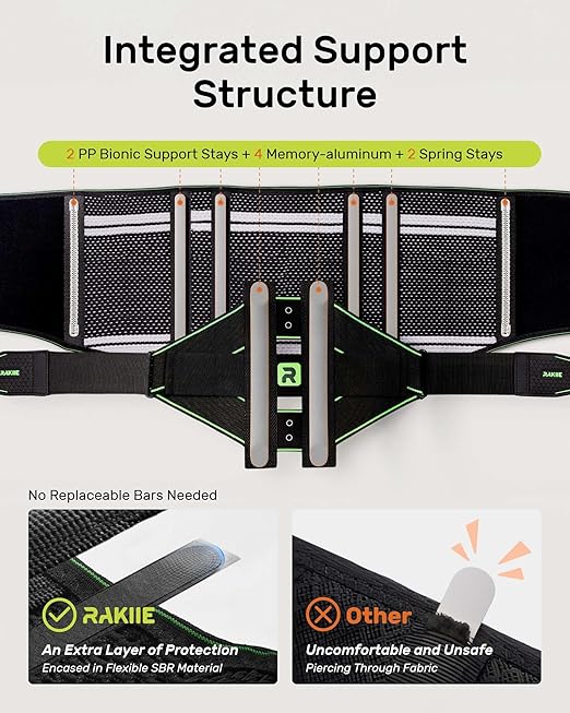 Rakiie Lumbar Back Brace with Removable 3D Pad, Adjustable Lower Back Pain Relief Support for Men and Women, Comfortable Back Support Belt Ideal for Lower Back Pain, Sciatica, Green Size XL