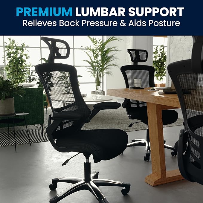 Flash Furniture Kelista High-Back Swivel Office Chair with Adjustable Lumbar Support and Seat Height, Ergonomic Mesh Desk Chair, Black