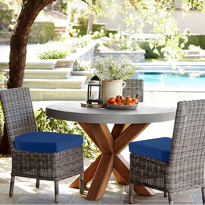 idee-home Outdoor Chair Cushions Set of 2, Thick 17" x 17" Outdoor Seat Cushions Patio Furniture Waterproof with Ties, Dining Pads