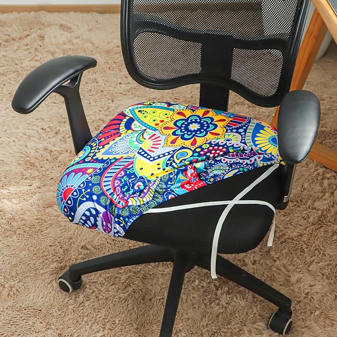 FORCHEER Office Chair Seat Cover 19x19 inch Printed Stretchable Small Fitted Computer Desk Chair Seat Cushion Slipcover-Boho