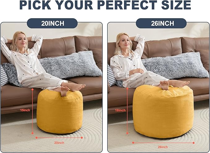 WSOFRLAC Pouf Ottoman Foot Stools Ottoman with Foam Small Corduroy Ottomans for Living Room Ottomans Pouf 20x15 Floor Poufs Foot Rest for Office Chair Yellow Foot Stool Small