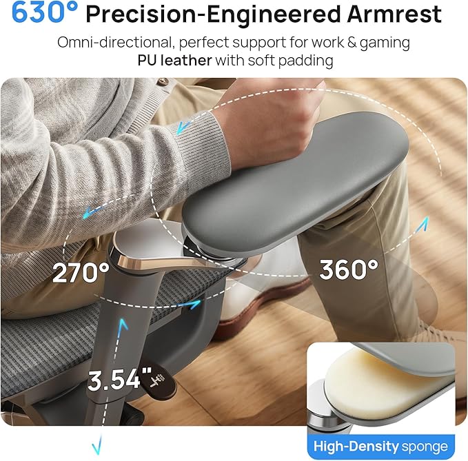 Ergonomic Office Chair with Lumbar Support - Over 10 Hours Sitting Comfortable, Mesh Big and Tall Home Computer Desk Chairs, 4D Headrest, 2-Gear Footrest, 630° Armrst, Seat Depth Adjustable
