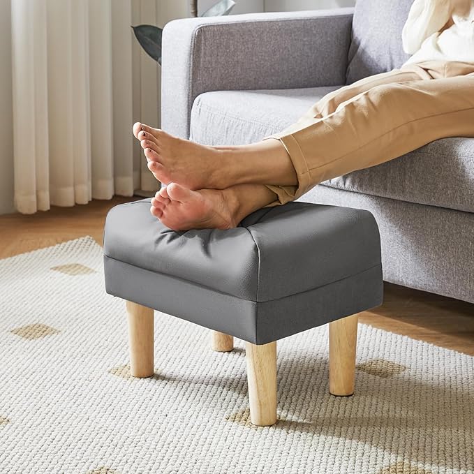 YMYNY Small Footstool Ottoman, Faux Leather Footrest with Sponge Padded Seat, Step Stool for Sofa, Bedroom, Living Room, Entryway, Change Shoes Stool 15.75" D × 11.42" W×12.6" H Dark Grey UHBD040BG