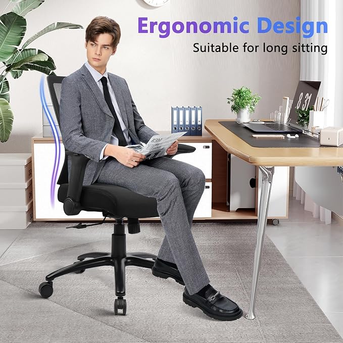 CLATINA Big and Tall Office Chair Heavy Duty Ergonomic Desk Chair 500lbs with Flip-up Arms & Wide Thick Seat Cushion Home Executive Swivel Mesh Chair for Study, Conference, Black, 12 PK