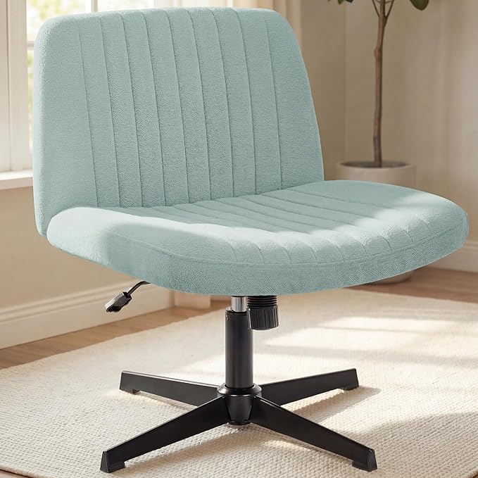 NEO CHAIR Criss Cross Chair No Wheels Armless Cross Legged Office Desk Wide Comfy Vanity Makeup Chair Adjustable Computer Task for Home Office Fabric (Mint)