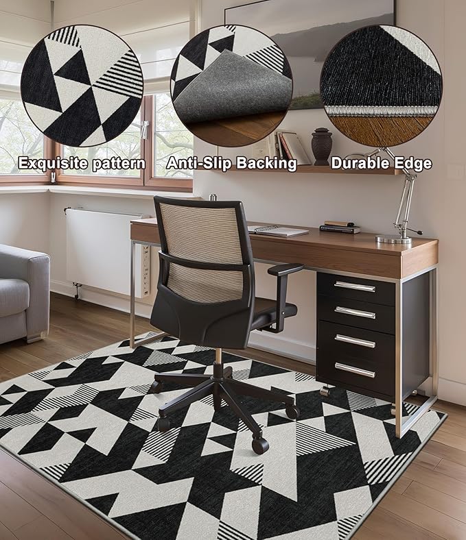 chakme Office Chair Mat for Hardwood Floor, 60"x45" Easy Glide Computer Desk Mat Protector for Rolling Chair Under Desk Rug Nonslip Backing, Machine Wash, (Geometry)