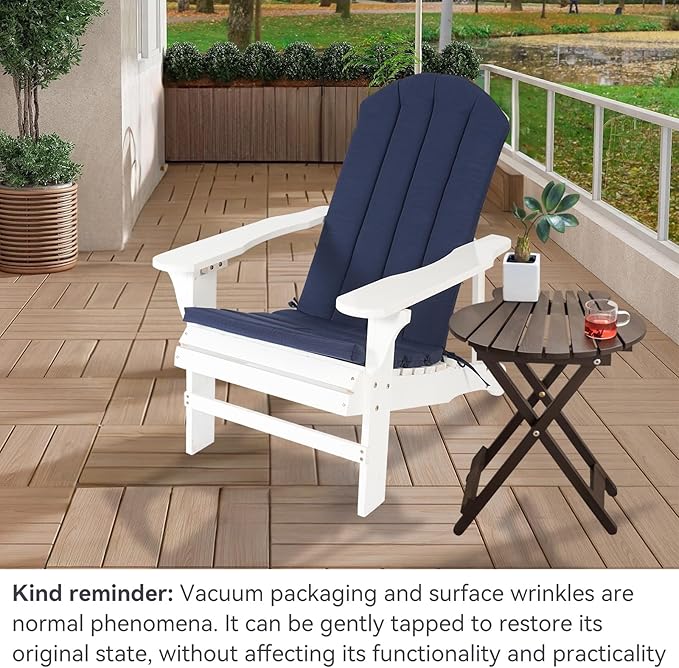 Adirondack Chair Cushion Set of 2 Indoor Outdoor Furniture Cushions Rocking Chair Cushions with Straps Replacement Folding Patio Chair Pad,19.7x18.9x1.5 Inch（Navy）