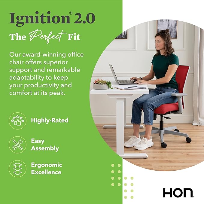 HON Ignition 2.0 Low Back Task Chair, Spectrum Mesh, Standard Synchro-Tilt Control, Office Chair with Lumbar Support, Height and Width Adjustable Arms, Titanium Frame, Bullseye