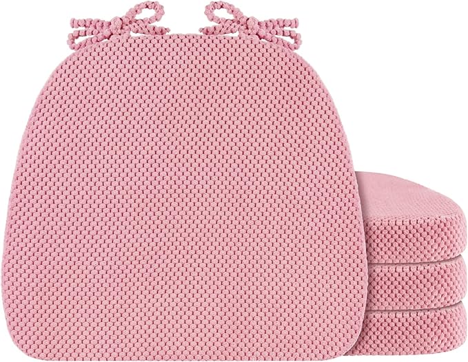4 Pack Pink Chair Cushions with Ties Removable Covers, D-Shape Dining Kitchen Chair Seat Pads Non Slip 17"x16"