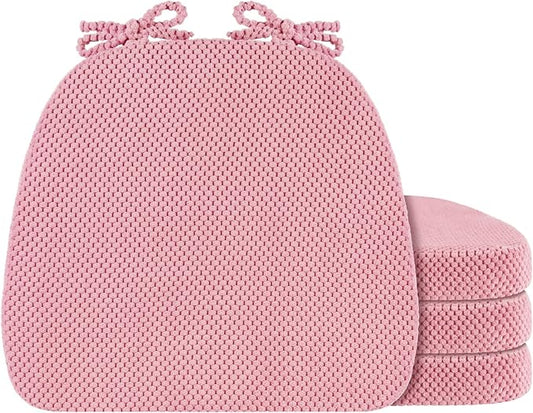 4 Pack Pink Chair Cushions with Ties Removable Covers, D-Shape Dining Kitchen Chair Seat Pads Non Slip 17"x16"