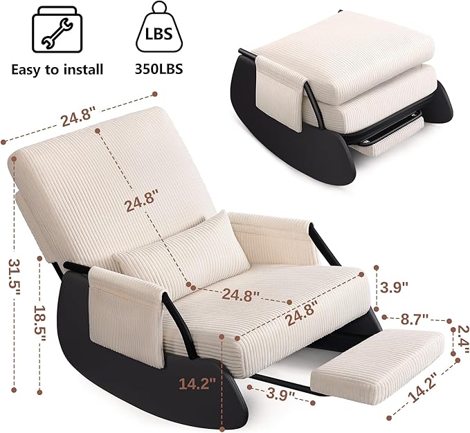 FelixKing Rocking Chair Nursery, Low-Seat Glider Chair, Upholstered Rocking Chair with Side Pocket and Foot Rest, Comfortable Modern Accent Armchair Recliner for Mom Nursery Living Room Bedroom Beige