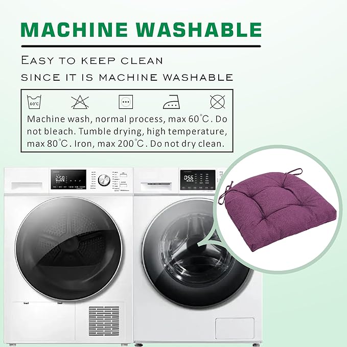 SQUARE MOON Chair Cushions for Dining Chairs, 3 Inch Thick Comfortable Kitchen Chair Pads, Dining Room Seat Cushions with Ties, Machine Washable, 17" x 16" x 3", 4/Pack, Purple