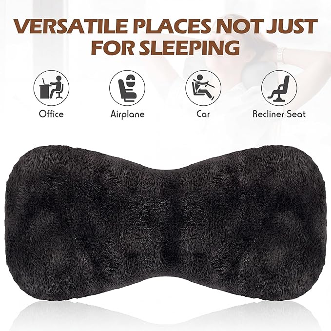 Colingmill 2 Pcs Neck Pillow for Recliner Headrest Pillow Bone Shaped Chair Plush with Adjustable Strap Neck Support and Pain Relief Curve Head Cushion for Car Travel Airplane (Black and Grey)